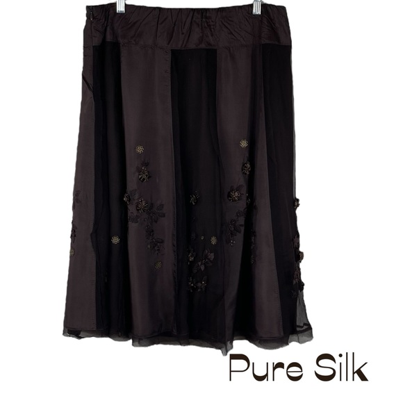 Coldwater Creek Dresses & Skirts - Coldwater Creek Brown Silk Beaded Skirt Size L